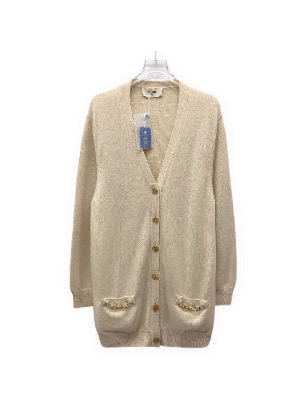 Celine Brown Cashmere Chain-Detail V-Neck Button-Front Knit Cardigan